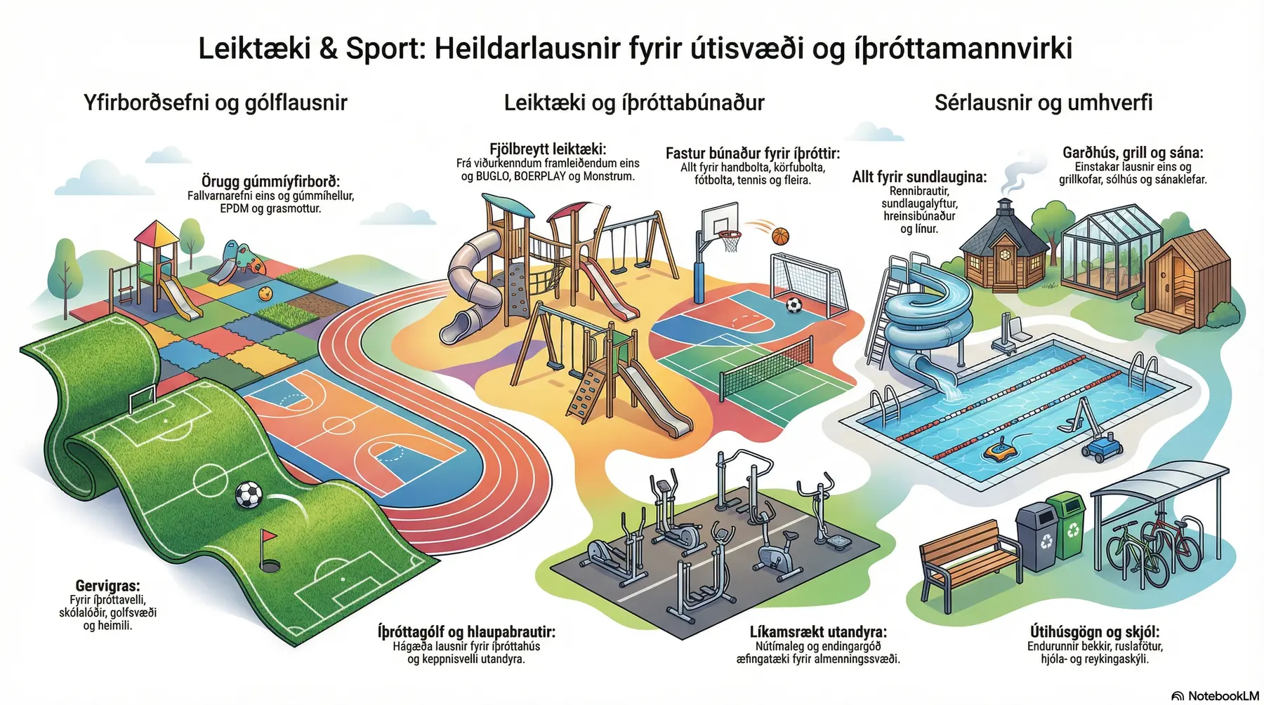 Yfirlit yfir lausnir fyrir leik- og íþróttasvæði